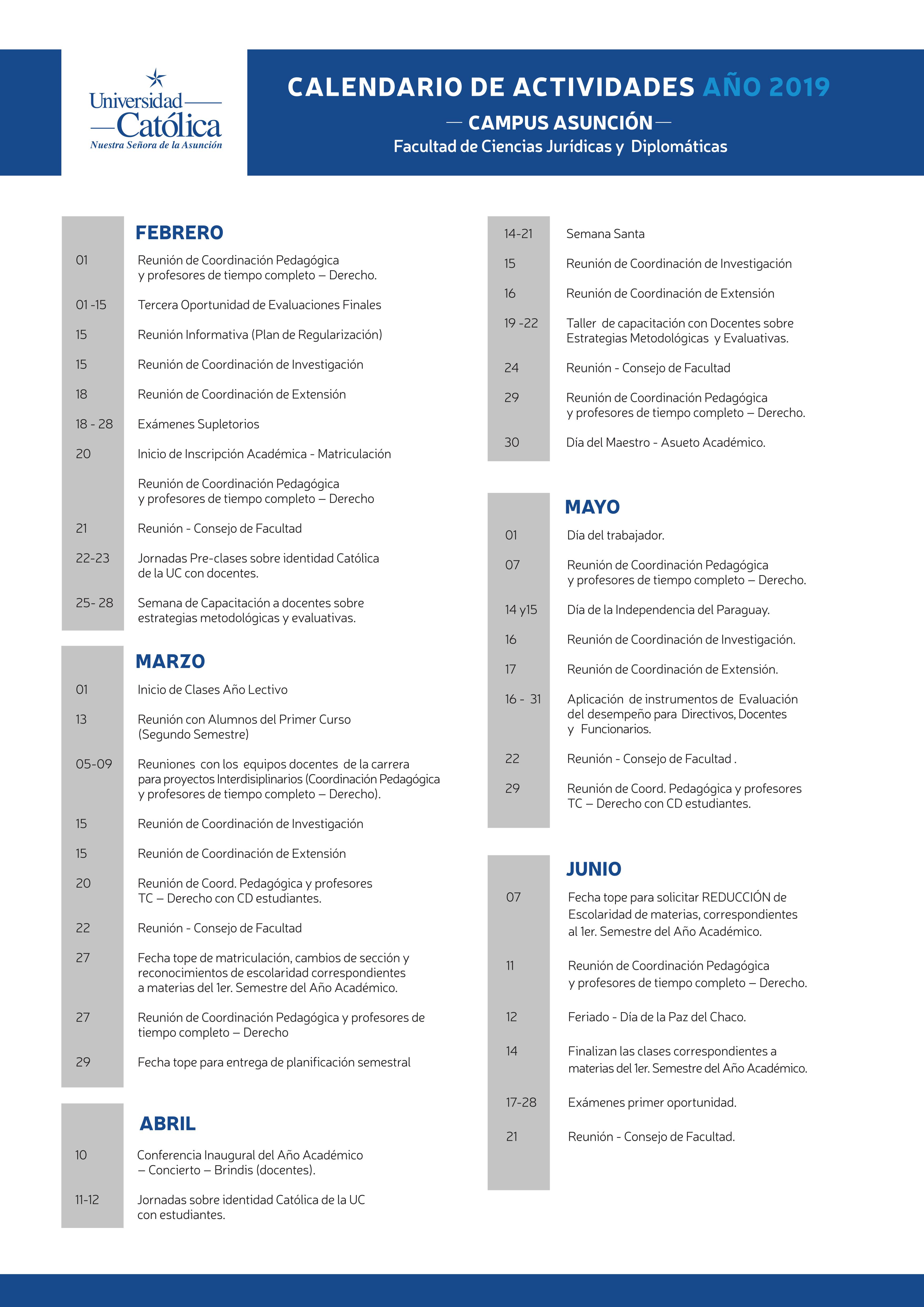 Calendario de Actividades de este año 2019
