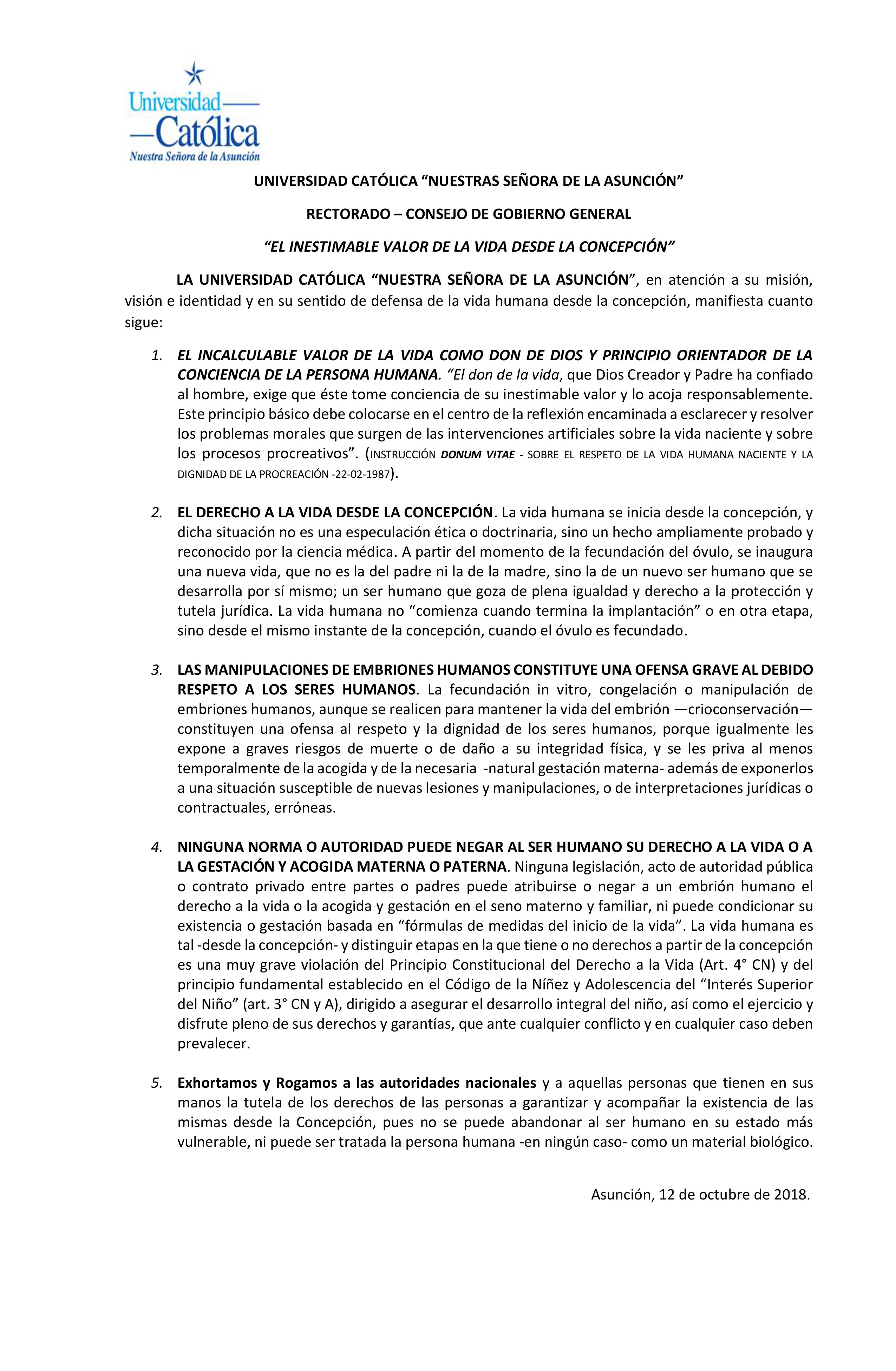 “EL INESTIMABLE VALOR DE LA VIDA DESDE LA CONCEPCIÓN”