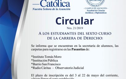 Circular 21 – A los estudiantes del sexto curso de la carrera de Derecho