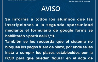 Acerca de las Inscripciones a exámenes SEGUNDA oportunidad