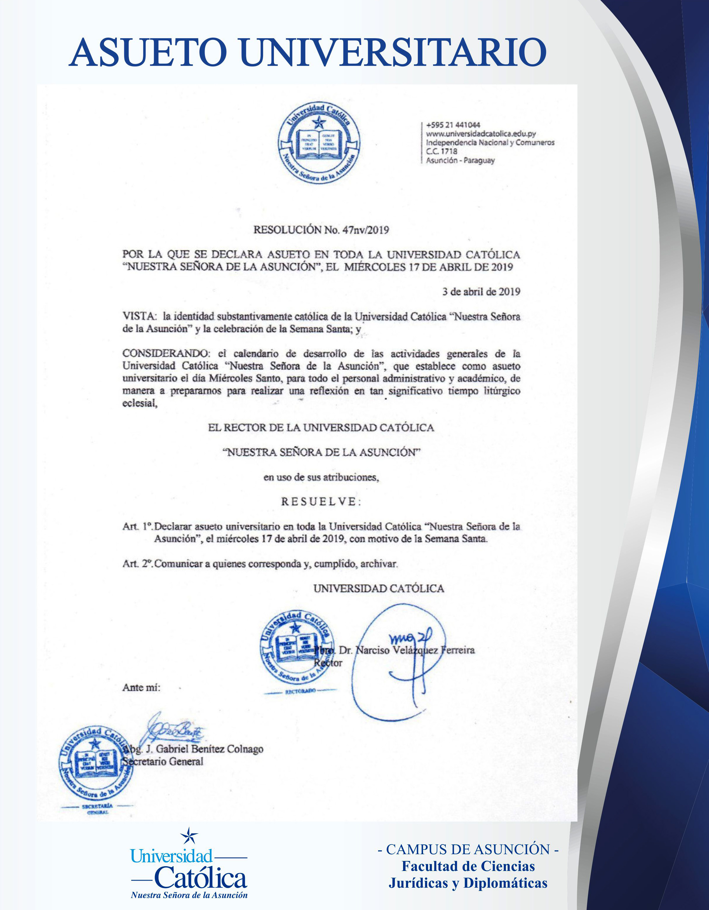 Asueto Universitario – Miércoles Santo