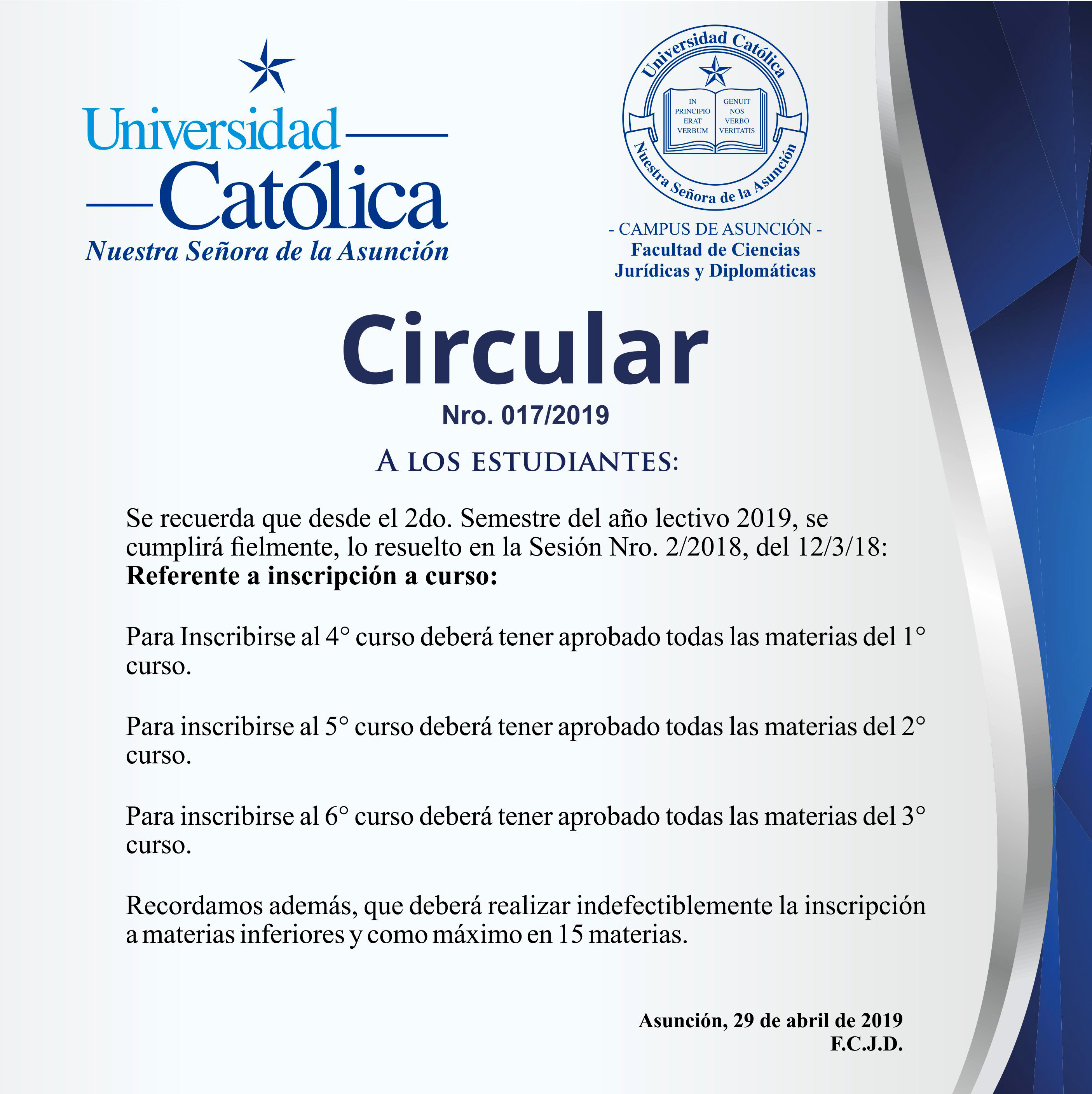 Circular 017 – Referente a inscripción a curso